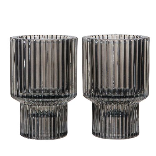 Artikel Glas-Kerzenständer Grau Teelicht & Stabkerzen Dekorativ 4er Set H8cm