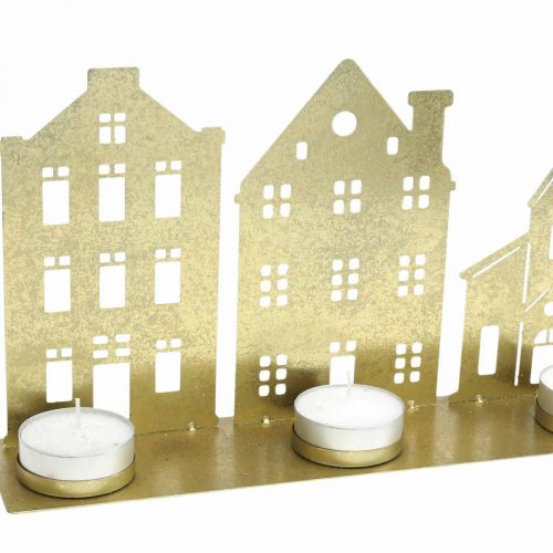 Artikel Kerzenständer Weihnachtsbeleuchtung Deko Häuser Gold 52×12cm