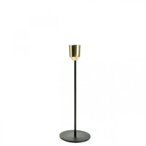 Floristik21 Kerzenhalter aus Metall, Kerzenständer Gold / Schwarz H24,5cm Ø2,2cm