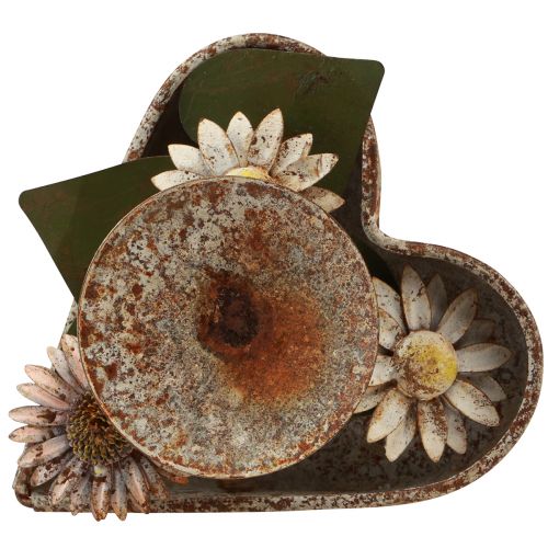 Artikel Kerzenständer Metall Herz mit Blumen Teelichthalter Vintage Rost 14×13cm