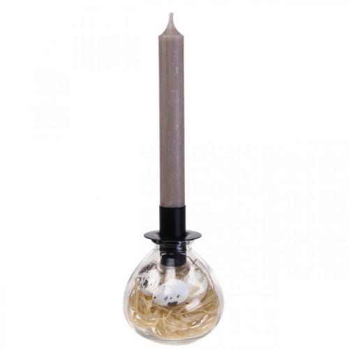 Floristik21 Kerzenständer Schwarz Kerzenhalter Glas Osterdeko H11cm