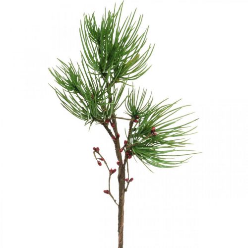 Floristik21 Dekozweig Kiefernzweig künstlich mit Beeren Grün, Rot 58cm