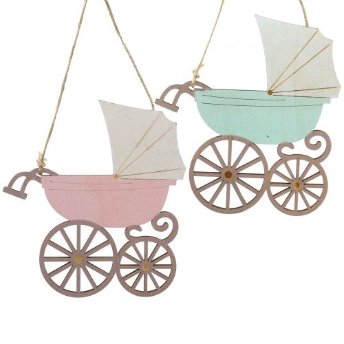 Floristik21 Dekohänger Kinderwagen Rosa/Blau 16,5cm x 15cm 6St