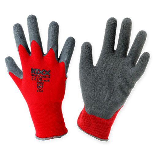 KIXX Handschuh Nylon Latex Rot Grau Gr.8  bequeme sichere Gartenarbeit  Haus 
