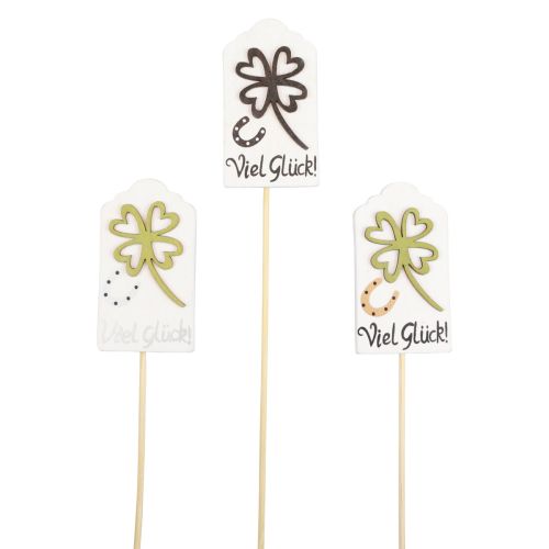 Floristik21 Blumenstecker Holz Dekostecker Viel Glück 3,5×7cm 12 St