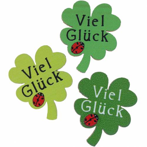 Floristik21 Kleeblatt „Viel Glück" Holzdeko zum Kleben Grün 3,5cm 45 St