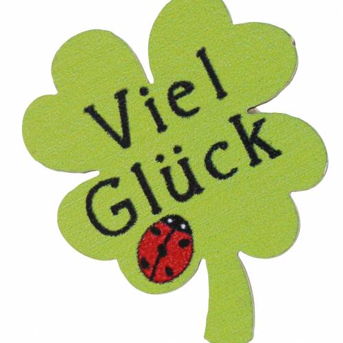 Floristik21 Kleeblatt „Viel Glück" Holzdeko zum Kleben Grün 3,5cm 45 St