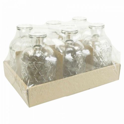 Floristik21 Kleine Glasvase Vase Rautenmuster Glas Transparent H12,5cm 6St