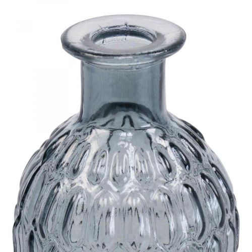 Floristik21 Kleine Glasvase Vase Wabenoptik Glas Blaugrau H20cm 6St