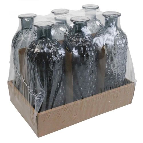 Floristik21 Kleine Glasvase Vase Wabenoptik Glas Blaugrau H20cm 6St