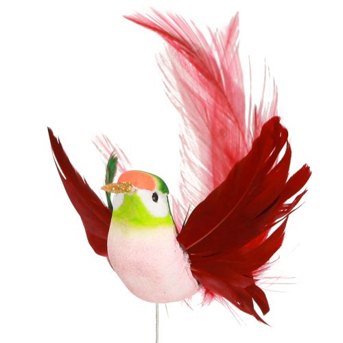 Floristik21 Kolibri Deko am Stab Türkis Burgund – Frühlings- und Weihnachtsdeko 6 Stk