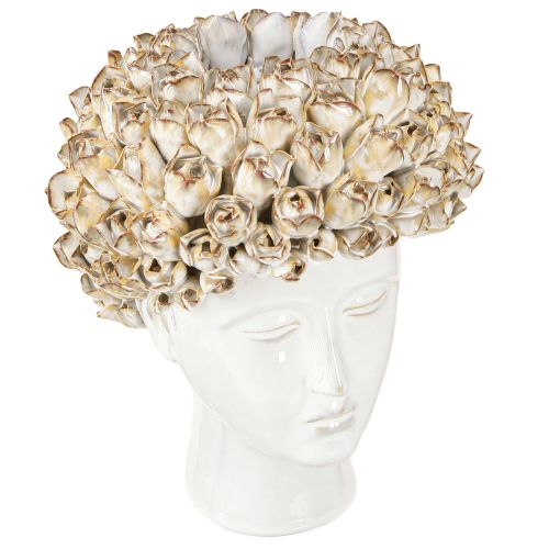 Floristik21 Kopfvase Keramik Dekovase Rosen Weiß Braun Blumendeko Ø19cm