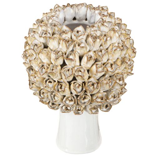 Artikel Kopfvase Keramik Dekovase Rosen Weiß Braun Blumendeko Ø19cm