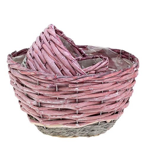 Floristik21 Korb rund 3er-Set Ø14cm - 24cm Rosa, Natur