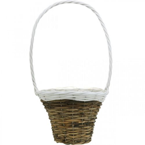 Artikel Henkelkorb, Naturkorb zum Bepflanzen, Blumenkorb rund Natur, Weiß H49cm Ø23,5cm