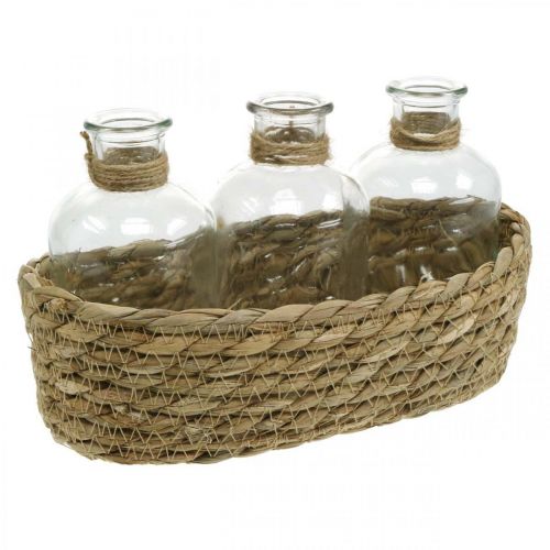 Deko Korb mit 3 Flaschen Tischdeko Seegras Natur 22×11,5×14cm