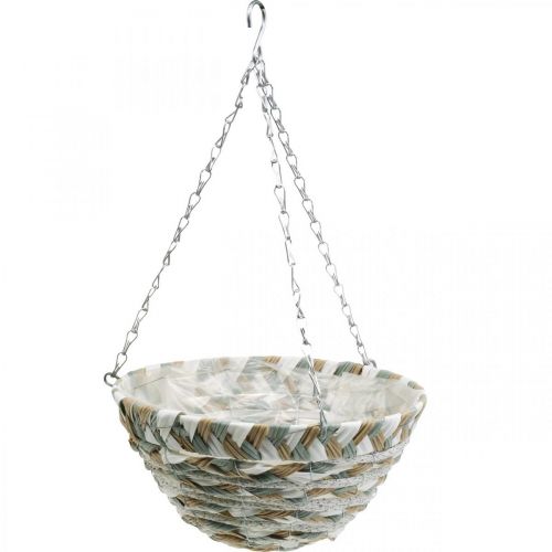 Floristik21 Pflanzkorb zum Hängen, Blumenampel geflochten Weiß, Grau, Natur H16cm Ø30cm