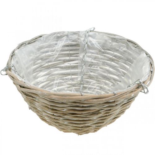 Floristik21 Pflanzschale zum Hängen, geflochtene Blumenampel Natur, Weiß gewaschen H15cm Ø30cm