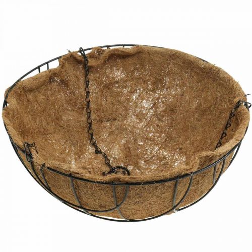 Artikel Blumenampel, Pflanzschale aus Kokosfasern Metall Natur, Schwarz H20,5cm Ø40,5cm