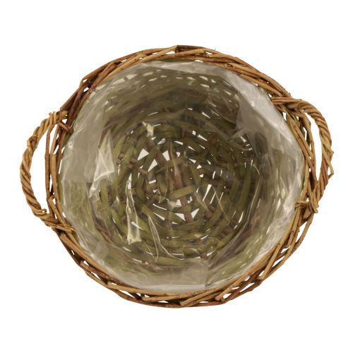 Artikel Korb rund geflochten Pflanzkorb mit Griffen Grün Ø24cm H17cm