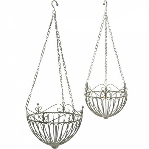 Floristik21 Blumenampel Deko-Pflanzkorb Rost Weiß gewaschen Metall Ø28/22cm 2er-Set