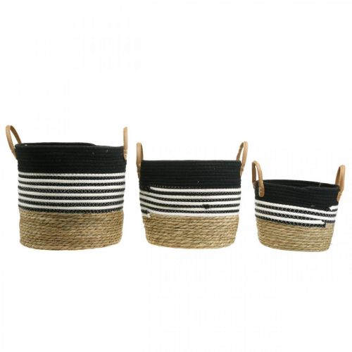 Artikel Henkelkorb, Ordnungshelfer, Pflanzkorb, Utensilo Schwarz-Weiß, Natur Ø32/28/23cm H30/25/19cm 3er-Set