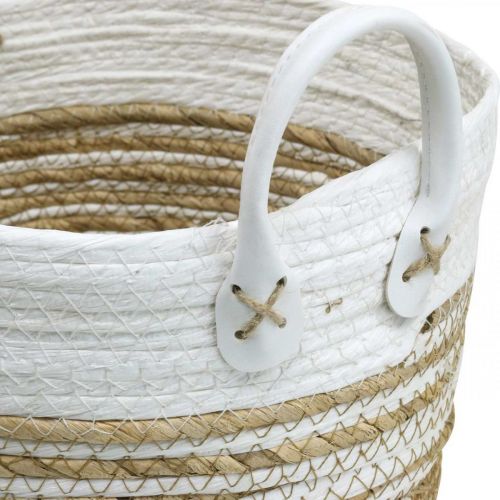 Floristik21 Korb zum Bepflanzen, Utensilo mit Henkeln, Ordnungshelfer Weiß, Natur Ø32/28/23cm H30/25/19cm 3er-Set