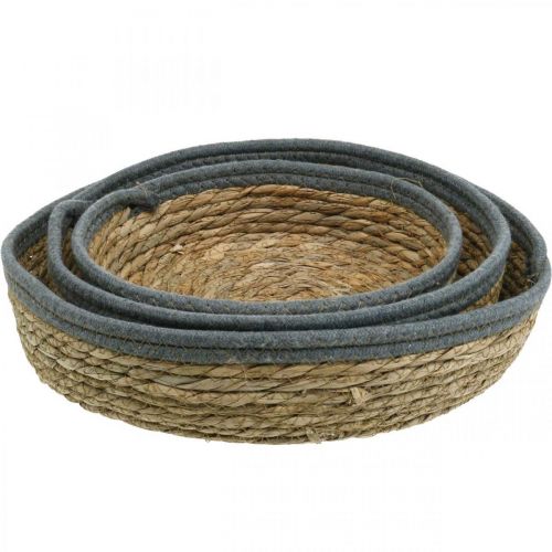Artikel Korbtablett rund, natürliche Pflanzschale, Dekotablett gepflochten Natur Ø33/30/25cm H8/7cm 3er-Set