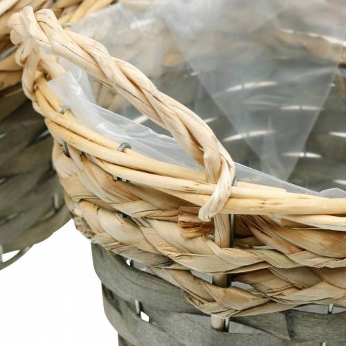 Floristik21 Pflanzkorb, Flechtkorb zum Bepflanzen, Blumenkorb rund Natur, Grau Ø29/23,5/18cm 3er-Set