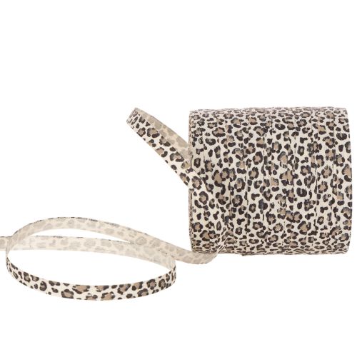 Geschenkband Kräuselband Baumwolle 10mm 100m Leopardenmuster Creme