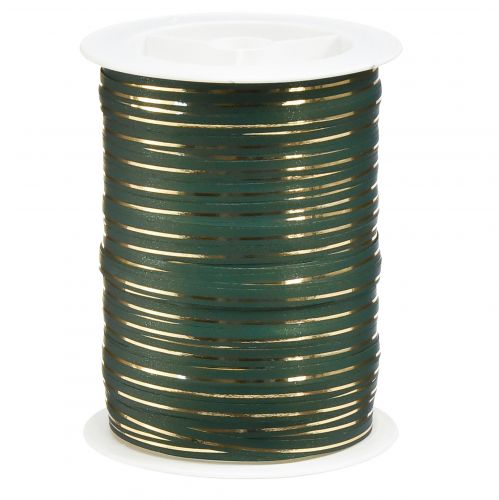 Floristik21 Kräuselband Geschenkband Grün mit Goldstreifen 5mm 250m