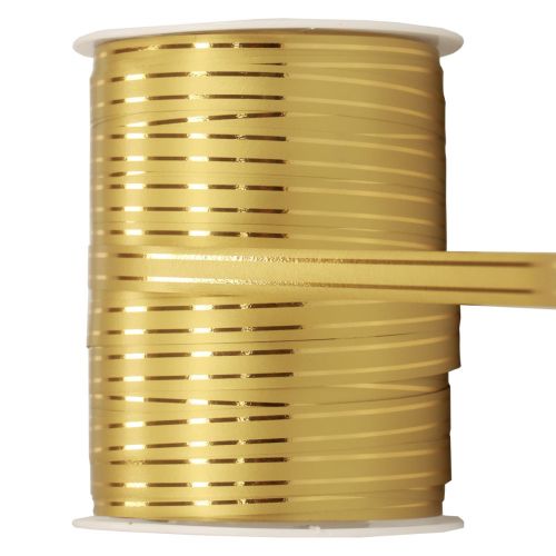 Floristik21 Kräuselband Geschenkband Schleifenband Gold mit Goldstreifen 10mm 250m