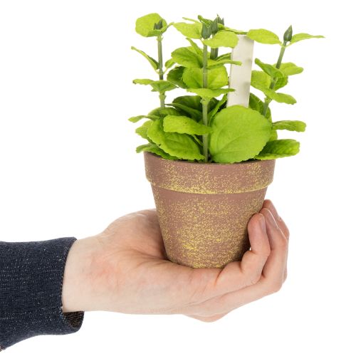 Artikel Kunststoff Kräutertopf mit künstlichen Kräutern Ø 14 cm x H 15 cm für Innenbereich und geschützten Außenbereich, 3er Set