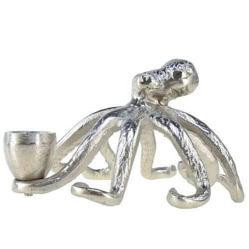 Floristik21 Maritime Deko Kerzenhalter Krake Metall Silbern Ø14cm H9cm