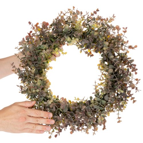 Künstlicher Eukalyptuskranz rund 45cm Kunststoff Grün-Braun für Herbstdekoration | Floristik21.de