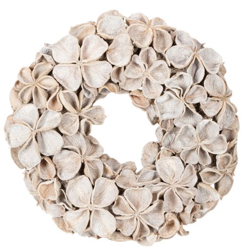Trockenblumenkranz aus Landlotus, Ø 35 cm, geweißte Blütenoptik, für Innenbereich