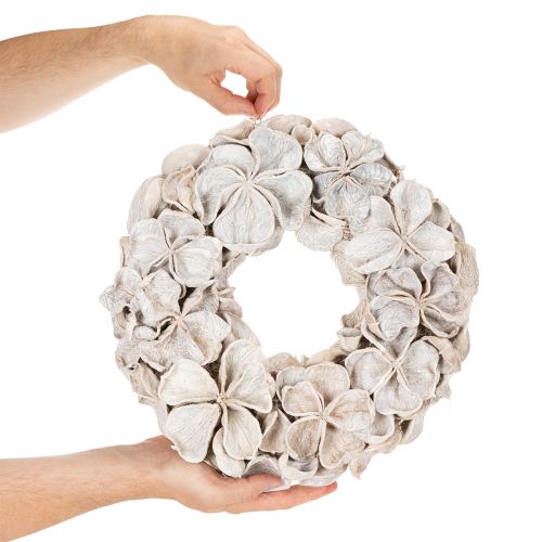 Trockenblumenkranz aus Landlotus, Ø 35 cm, geweißte Blütenoptik, für Innenbereich | Floristik21.de