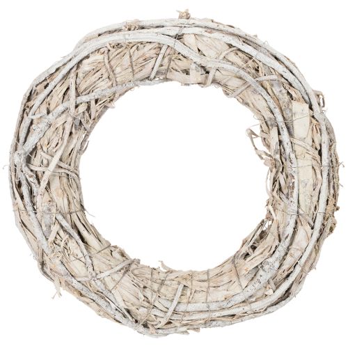 Kranz aus Holz und Rindenfasern Ø 40 cm geweißte Oberfläche für Innenbereich