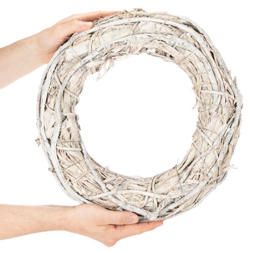 Kranz aus Holz und Rindenfasern Ø 40 cm geweißte Oberfläche für Innenbereich | Floristik21.de