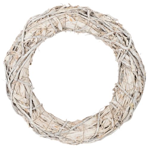Zweigkranz rund 50cm geweißtes Holz und Rindenfaser