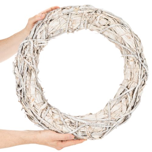 Zweigkranz rund 50cm geweißtes Holz und Rindenfaser | Floristik21.de