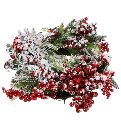 Floristik21 Kranz Grün mit roten Beeren gefrostet 36cm