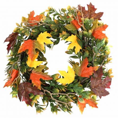 Floristik21 Kranz Herbstlaub künstlich Grün, Gelb, Orange Ø45cm