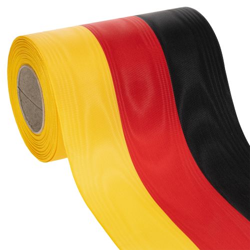 Kranzbänder Moiré 150mm schwarz-rot-gold mit französischem Moiré-Effekt, 25m Rolle für Dekoration und Trauerfeiern