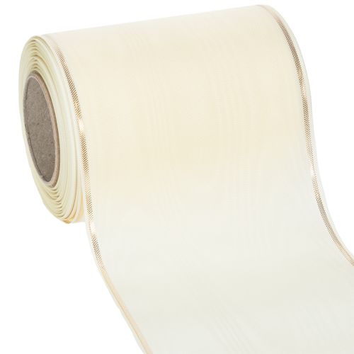 Floristik21 Kranzband Creme mit Goldkante Supersatin 125mm 25m - Wasserfest, Ideal für Computerdruck & Umweltfreundlich