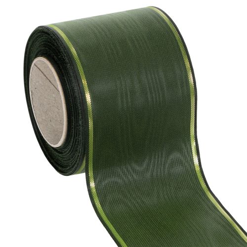 Floristik21 Kranzband Dunkelgrün mit Goldkante 75mm 25m - Ideal für Trauerschleifen und Floristik