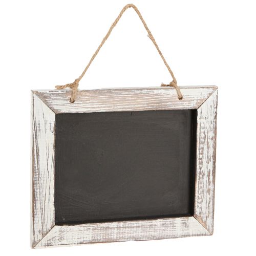 Floristik21 Schwarze Kreidetafel im Vintage Look mit weißem Rahmen und Jute-Aufhängung 24,5×20cm
