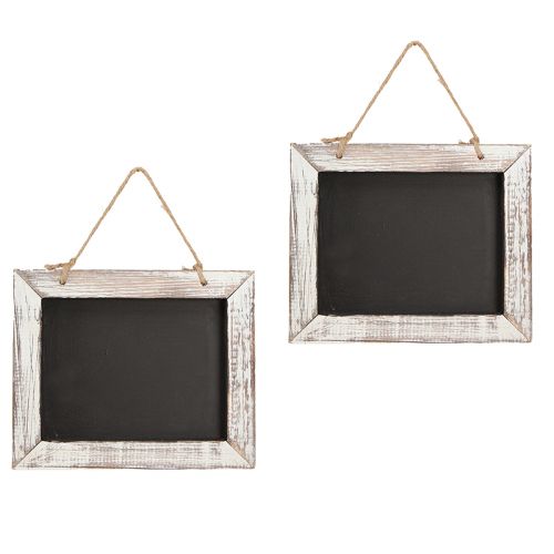 Artikel Schwarze Kreidetafel im Vintage Look mit weißem Rahmen und Jute-Aufhängung 24,5×20cm