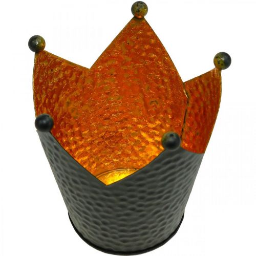 Teelichthalter Krone Schwarz Gold Metall Deko H11cm
