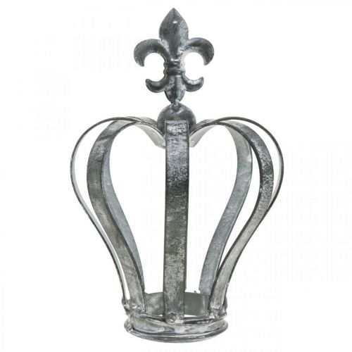 Dekokrone, Tischschmuck, Metalldeko Silbern, Weiß gewaschen H16cm Ø11cm